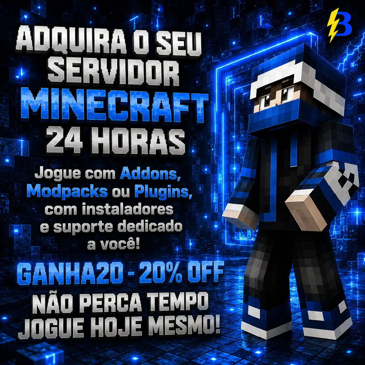 Promoção GANHA20 para servidor Minecraft BedHosting